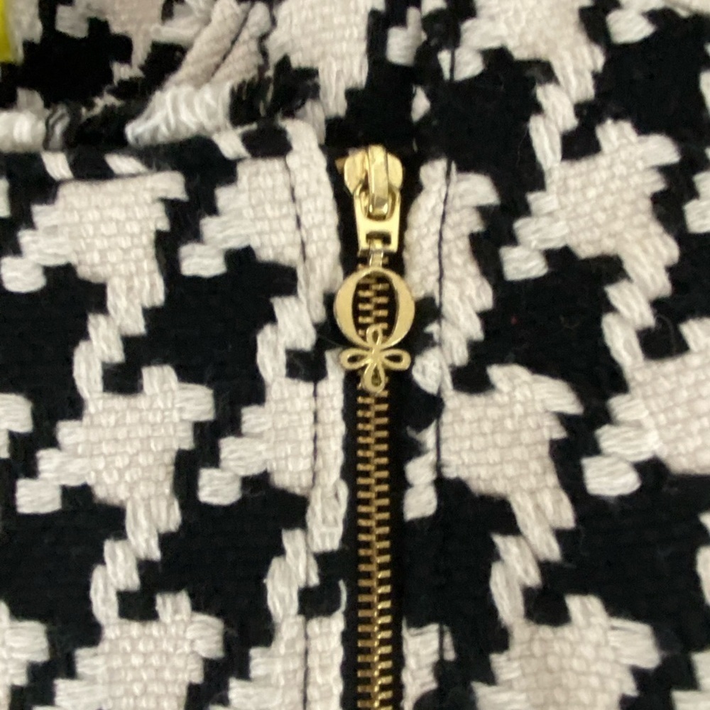 Q Mack Herringbone Blazer Black & White Jacket Asymmetrical Gold Zip Size M - Picture 6 of 14